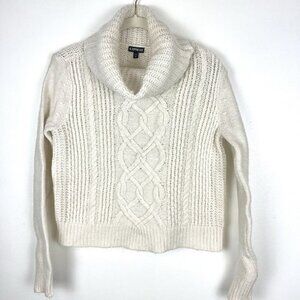 Express Fisherman Cable Knit Sweater Sz M Cowl Neck Cropped Comfy Acrylic Wool